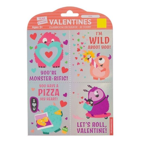 Valentines Cards For School Tear & Share Classroom Exchange 28 Count Monsters - Picture 2 of 3